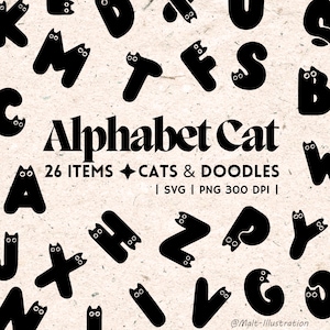 Cute Black Cat Alphabet Clipart – Kawaii Letters – Journaling, Planner, Scrapbooking Alphabet – Digital Download – Personal Use