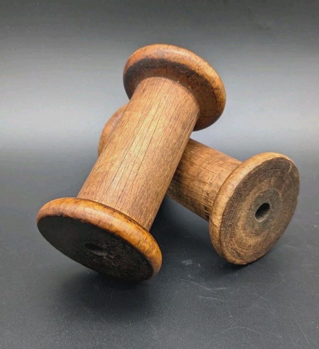 Lot of 2 Vintage Large Wooden Textile Spools Primitive Farmhouse ...