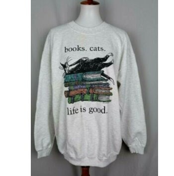 Vintage 90's Edward Gorey Books Cats Life is Good Sweatshirt
