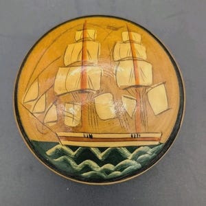 Vintage Trinket Box Wood Lacquer Nautical Sailing Ship