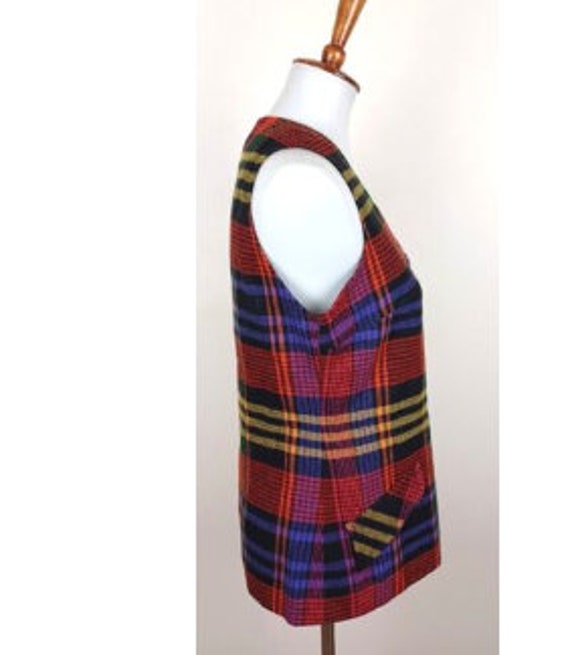 Womens Vintage Colorful Plaid Vest Wool Blend Tai… - image 3