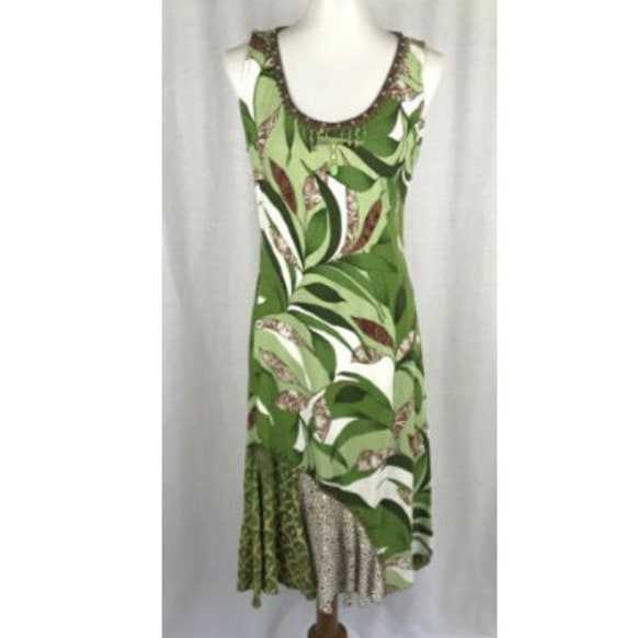 USINDO Vtg Dress Green Floral Tropical Midi Rayon… - image 1