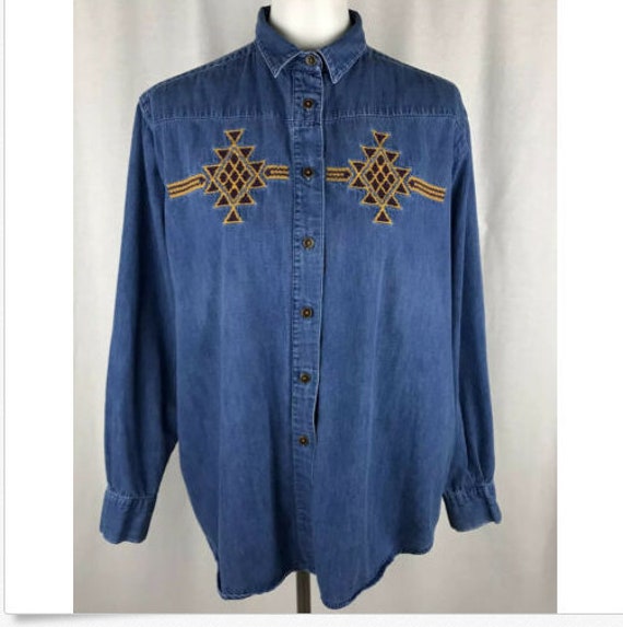 Ruff Hewn Womens L Vtg Denim Button 