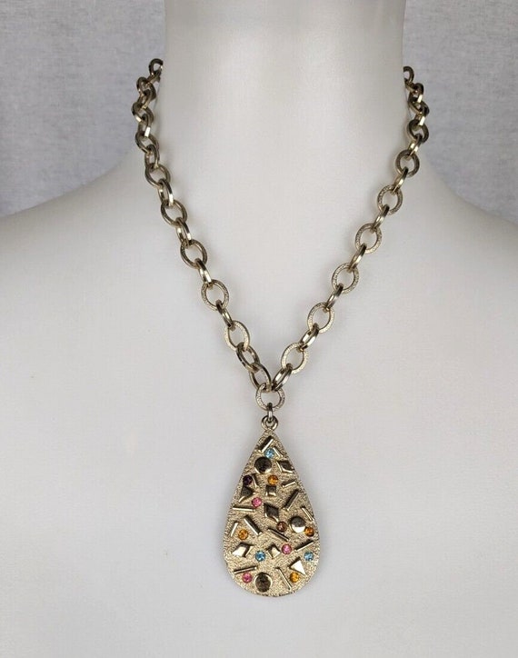 Vtg Sarah Coventry Teardrop Pendant Necklace Gold… - image 3