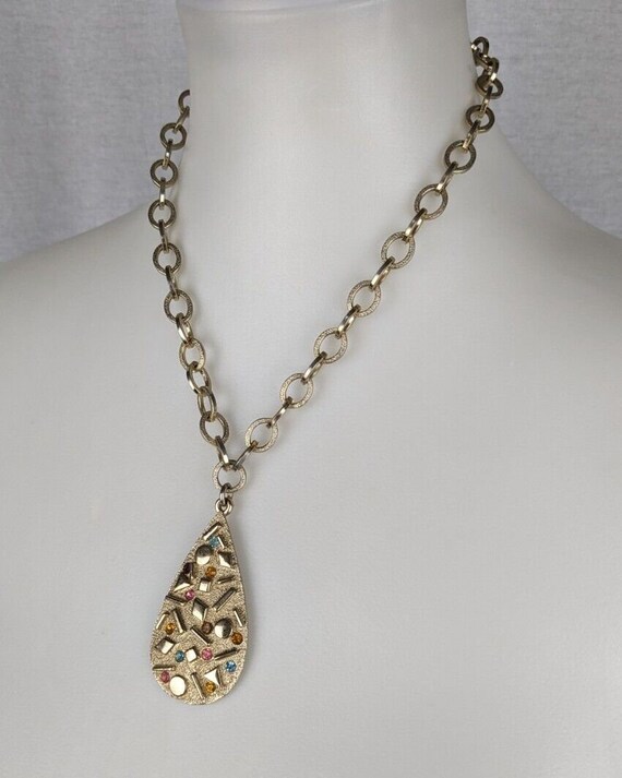 Vtg Sarah Coventry Teardrop Pendant Necklace Gold… - image 4