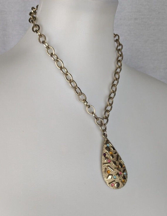 Vtg Sarah Coventry Teardrop Pendant Necklace Gold… - image 2