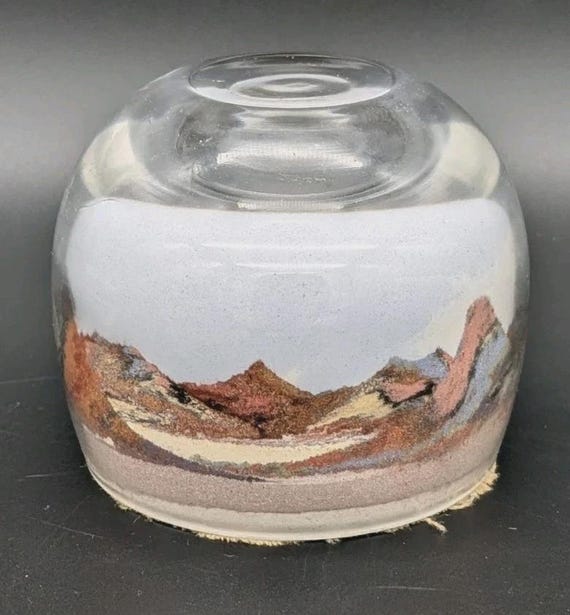 Vintage Sand Art Paperweight Desert Southwest Mountains
