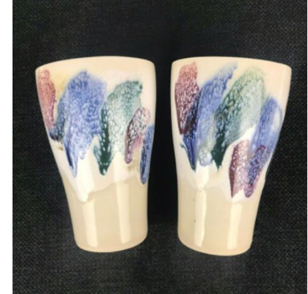 D.K. Clay Pottery Sanford NC Set of 2 Vases Tumblers Drip Etsy España