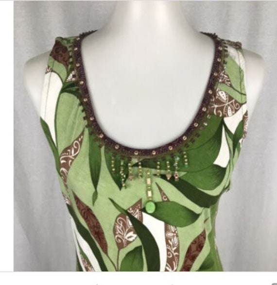 USINDO Vtg Dress Green Floral Tropical Midi Rayon… - image 2