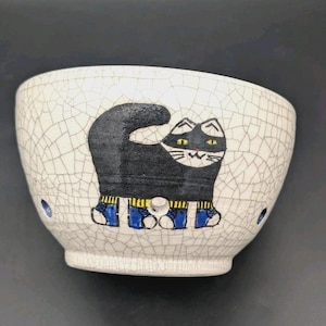Vintage NC Studio Art Pottery Yarn Bowl Crackle Glaze Cat Jean Saake Knitting