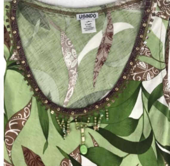 USINDO Vtg Dress Green Floral Tropical Midi Rayon… - image 9