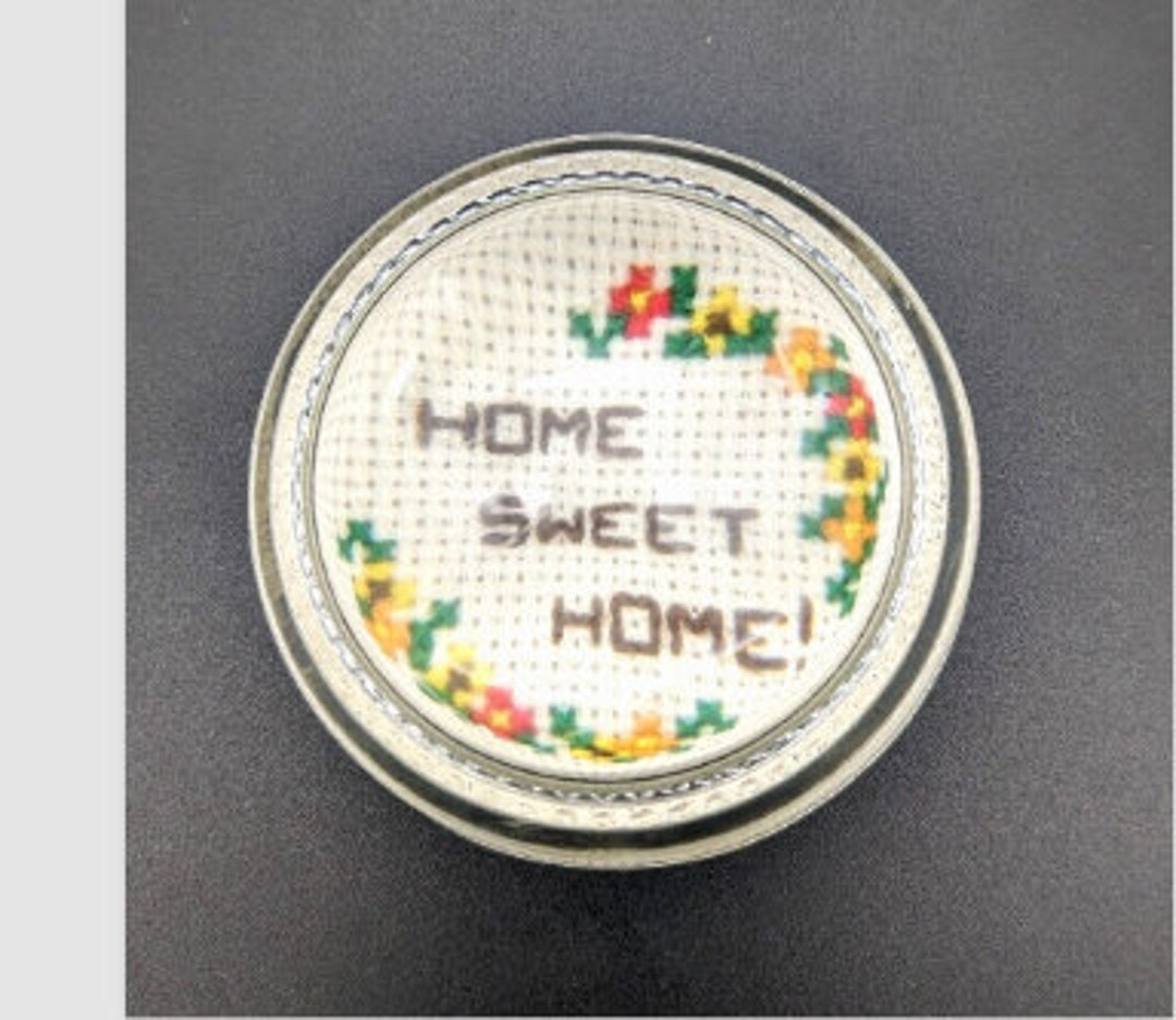 Vtg Cross Stitch Paperweight Acrylic Lucitehome Sweet Home Farmhouse