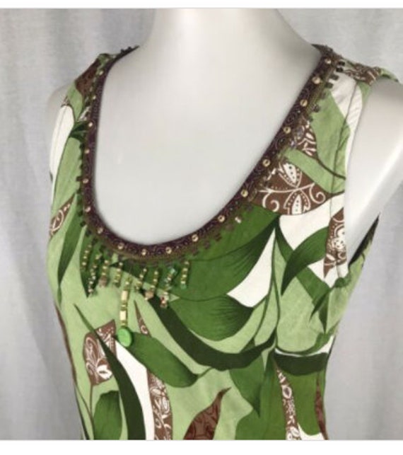 USINDO Vtg Dress Green Floral Tropical Midi Rayon… - image 3