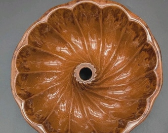 Moule en poterie tête de turc Redware vintage antique 7" Bundt Cake Jello Primitive