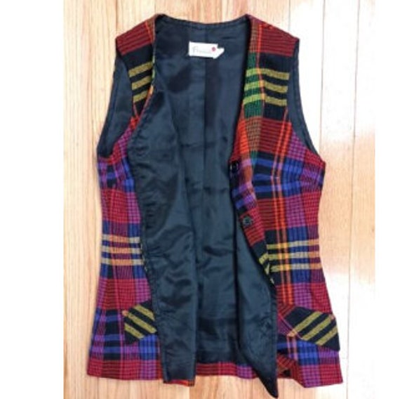 Womens Vintage Colorful Plaid Vest Wool Blend Tai… - image 6