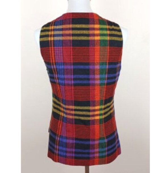 Womens Vintage Colorful Plaid Vest Wool Blend Tai… - image 4