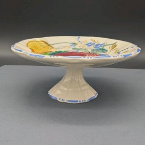 Vtg Italian Renaissance Revival Faience Nove Rose Majolica Small Footed Dish