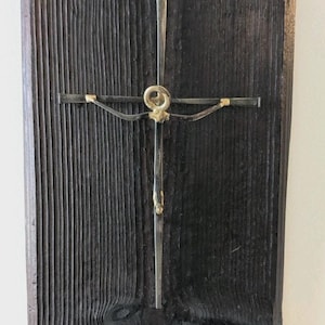 Vtg Jesus Metal Sculpture Folk Art Wooden Crucifix Wall Cross Modernist Signed