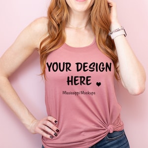 Bella Canvas 8800 Lifestyle Model Mock Up | Mauve Racerback Bella Canvas B8800 | Simple Mauve Model Mockup SVG Template