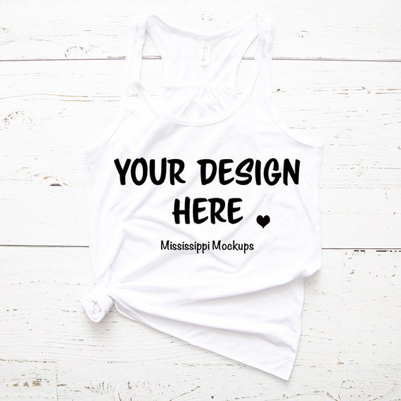 White Bella B8800 Racerback Tank Flat Lay Mock Up Simple Etsy