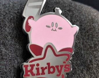 B-GRADE Chef Kirby & Arby's Inspired "Kirby's Restaurant" (Knife Kirby Meme) Silver Hard Enamel Lapel Pin (+BONUS Mystery Sticker!)