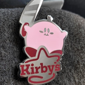 Chef Kirby & Arby&#39;s Inspired &quot;Kirby&#39;s Restaurant&quot; (Featuring the Knife Kirby Meme) Silver Hard Enamel Lapel Pin (+BONUS Mystery Sticker!)