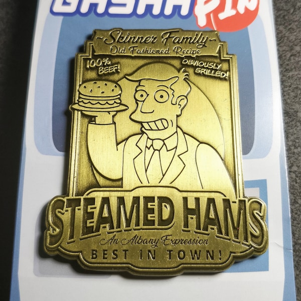The Simpsons Meme Inspired "Skinner Family Steamed Hams" Albany NY Hamburger Themed Antique Bronze Pin (+BONUS Mystery Sticker!)
