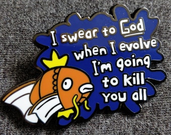 Magikarp Pokemon Meme Inspired "Murderkarp" Hard Enamel Lapel Pin (+BONUS Mystery Sticker!)