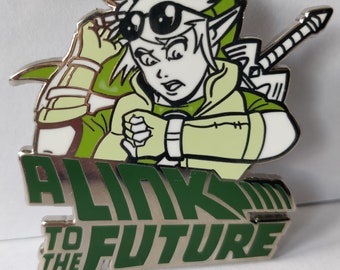 The Legend of Zelda / Back to the Future Inspired &quot;A Link To The Future&quot; Meme Silver Hard Enamel Pin (+BONUS Mystery Sticker!)