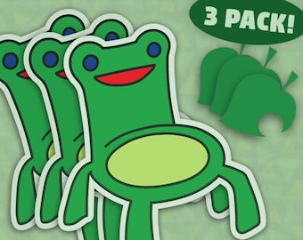 Animal Crossing Meme Inspired "Froggy Chair" & "Furniture Leaf" Vinyl Sticker 3-Pack Set (+BONUS Mystery Sticker!)