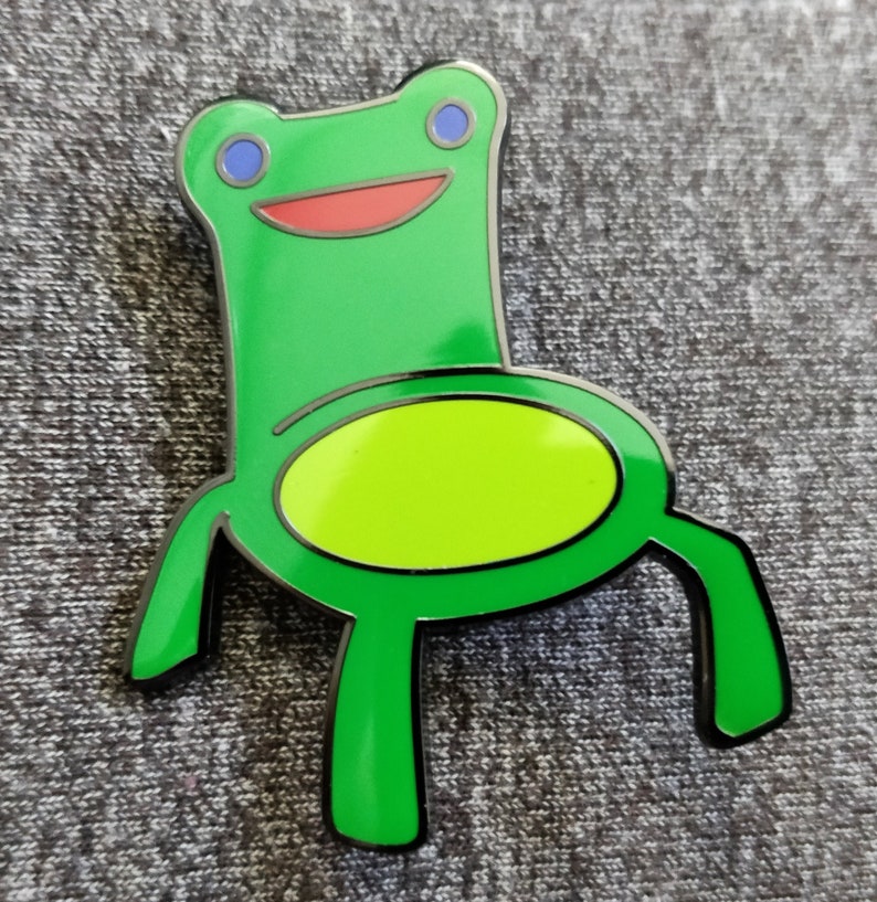 Animal Crossing Meme Inspired Froggy Chair Hard Enamel Lapel Pin BONUS Mystery Sticker image 1