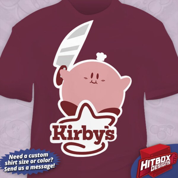 Chef Kirby & Arby's Inspired "Kirby's Restaurant" (Knife Kirby Meme) - Camiseta Gildan talla joven