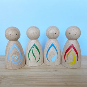 Four Elements Peg Dolls - Science and learning toys - Earth Fire Air Water