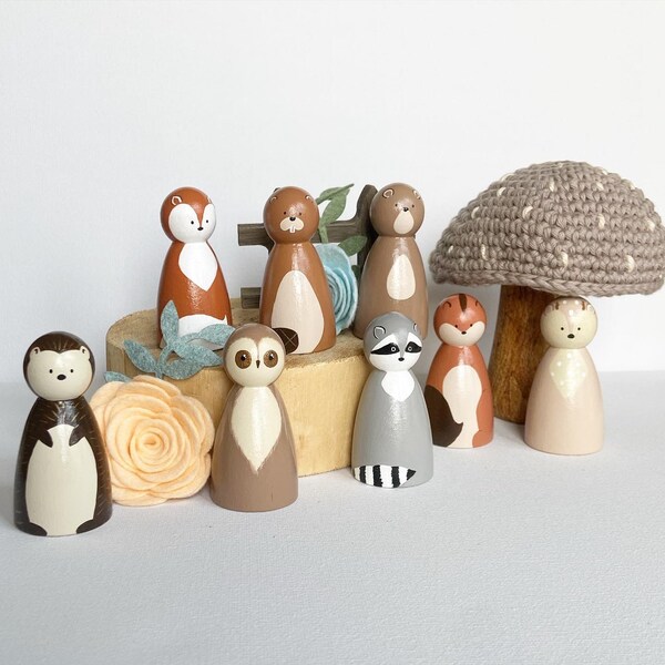 Woodland Animal Peg Dolls - Individual or complete set - Choose your own! Custom design