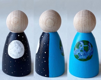 Luna e Terra Peg Doll scienza piccolo mondo finta gioca con giocattoli in legno regali montessori per bambini ecologici