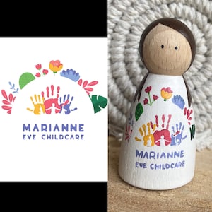 Personalised Logo Peg Doll - Hand painted business peg doll - flat lay accessory watermark alternative