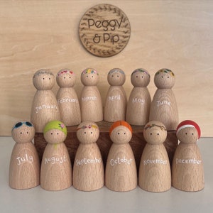 Calendar Peg Dolls - Months of the year, educational wooden eco friendly toys