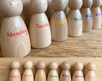 Montessori Days of the Week Set - Apprendimento semplice - Organizzazione - Giocattoli in legno per bambini - Calendario della scuola domestica Giorni feriali