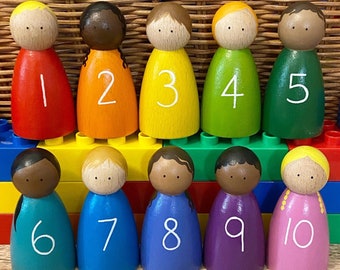 Apprendimento dei numeri delle bambole Peg Conteggio della matematica arcobaleno piccolo mondo finta di giocare con giocattoli in legno regali montessori per bambini ecologici diversi