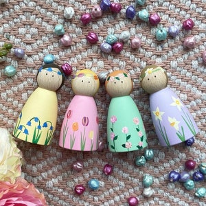 Spring Flower Peg Dolls - small world pretend play wooden toys eyfs gifts for children