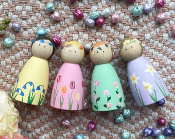 Spring Flower Peg Dolls - small world pretend play wooden toys eyfs gifts for children