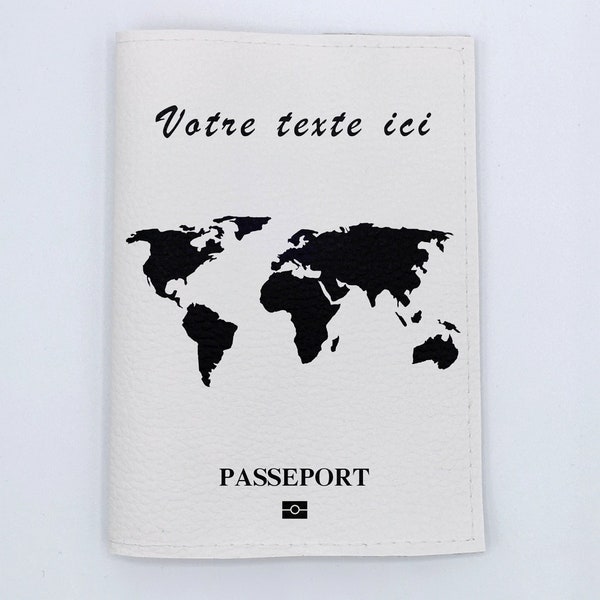 Protège passeport Mappemonde personnalisable en simili cuir