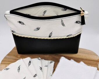 Bolsa de maquillaje y toallitas desmaquillantes lavables