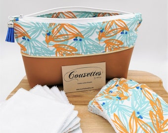 Bolsa de maquillaje y toallitas desmaquillantes lavables