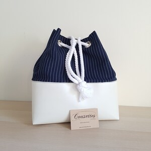 Sac seau création unique en simili cuir et polyester rayé