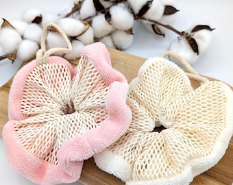 Flor de ducha lavable hecha de tela de rizo de bambú y algodón orgánico.