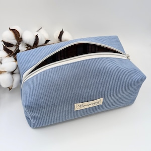 Trousse de beauté en velours côtelé bleu