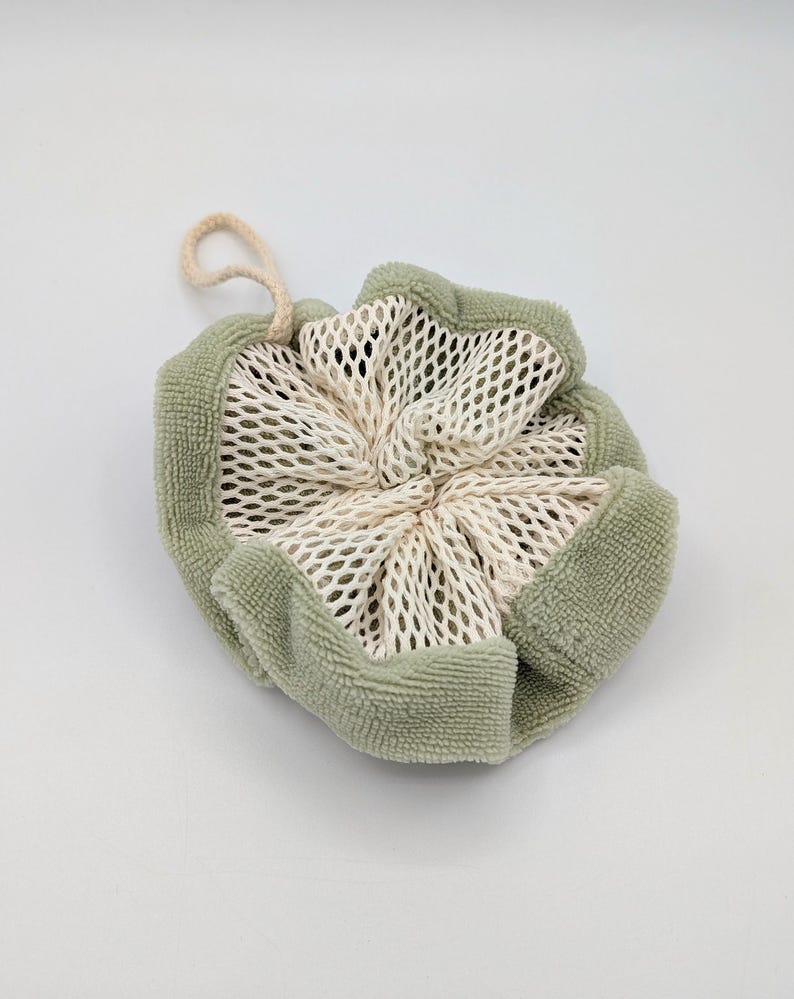 Flor de ducha lavable hecha de tela de rizo de bambú y algodón orgánico. imagen 8