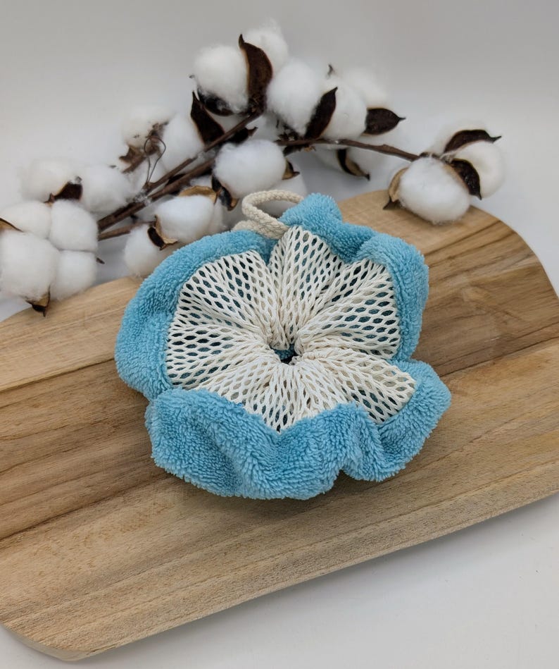 Flor de ducha lavable hecha de tela de rizo de bambú y algodón orgánico. imagen 6