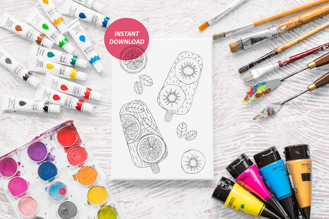 8 Coloring Page With Ice Cream, Fruit Ice. Coloring Book Pages for ...